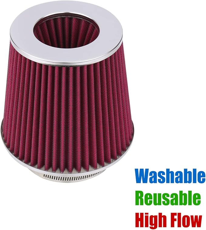 Universal Clamp-On Air Filter Fits 3 In /3.5 In /4 In Three Different Size, Height: 5.5 In, Length: 1.125 In, High Flow Round Tapered Washable For Car and Motorcycle