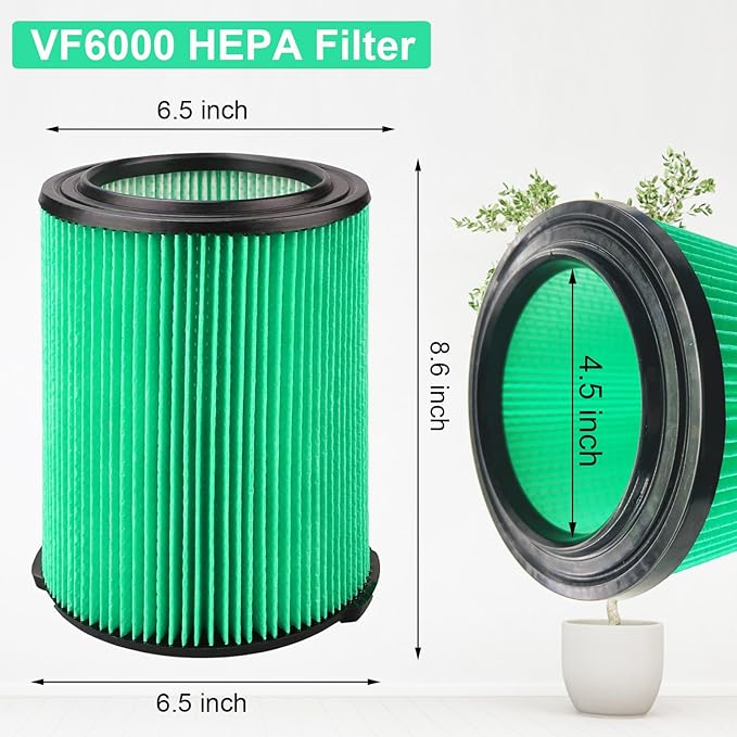 VF6000 Replacement Filter for Rigid, Compatible with 5-20 Gallon Wet/Dry Vacuums WD5500 WD0671 WD6425 WD7000 WD1280 WD1851 WD1680 WD1956 RV2400A 1400RV RV2600B, Fit for Husky 6-9 Gallon Vacs (2 Pack)