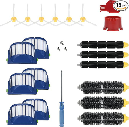Replacement Accessories Kit for iRobot Roomba 600 Series 694 675 692 676 695 677 671 655 645 690 680 660 650 620 614 & 500 Series 595 585 564 robot- 6 Filter, 6 Side Brush and 3 Bristle Brush