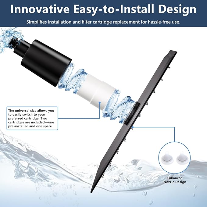 Lordear Filtered Shower Head 8 Inch Stainless Steel Square Shower Head, High Pressure Showerhead for Hard Water,Ceiling or Wall Mounted Waterfall Shower (Matte Black)