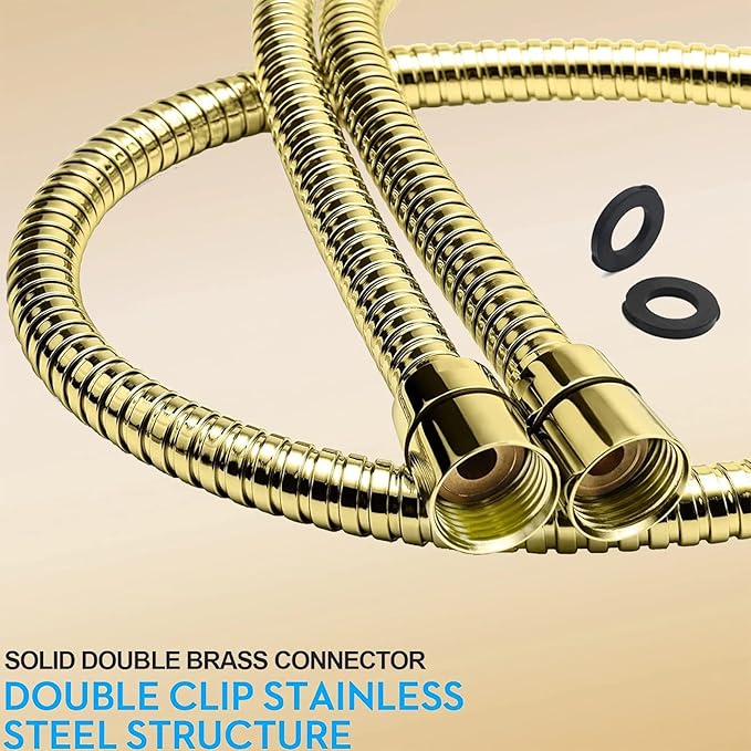 High Pressure Square Rain Gold Shower Head and Handle Shower Set.Equipped with 78" Stainless Steel Shower Hose, 3 Way Diverter Valve, Adhesive Shower Head Holder (Rainfall Shower Head Set AWAXFOLO)