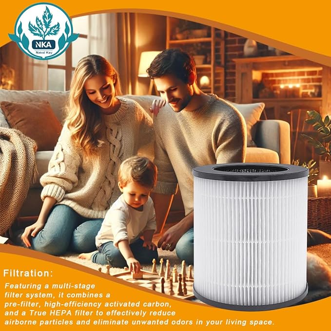 NKA Replacement Filters for Azeus C8 H13 True HEPA Replacement Filters Compatible with Azeus C8, Mooka C10, Hisense KJ120 Air Purifiers, 3-Stage Filtration with Activated Carbon, 2-Pack