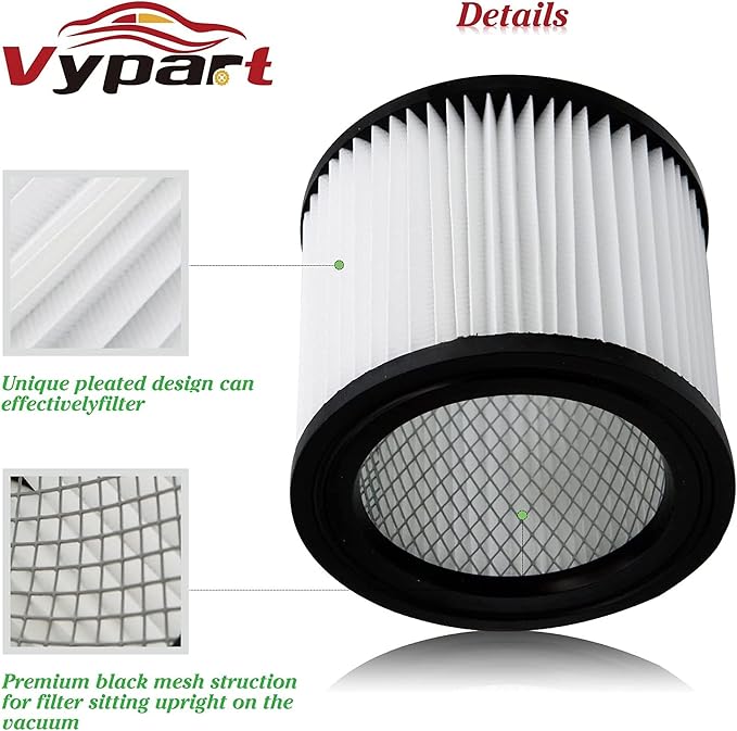 90398 HEPA Replacement Filter - Small Cartridge Vacuum Filter Pack of 2 Fit for Shop-Vac 90398/118692, 9039800, 903-98, 903-98-00 Wet and Dry Vacuum (2 Filters+ 1 Brush)