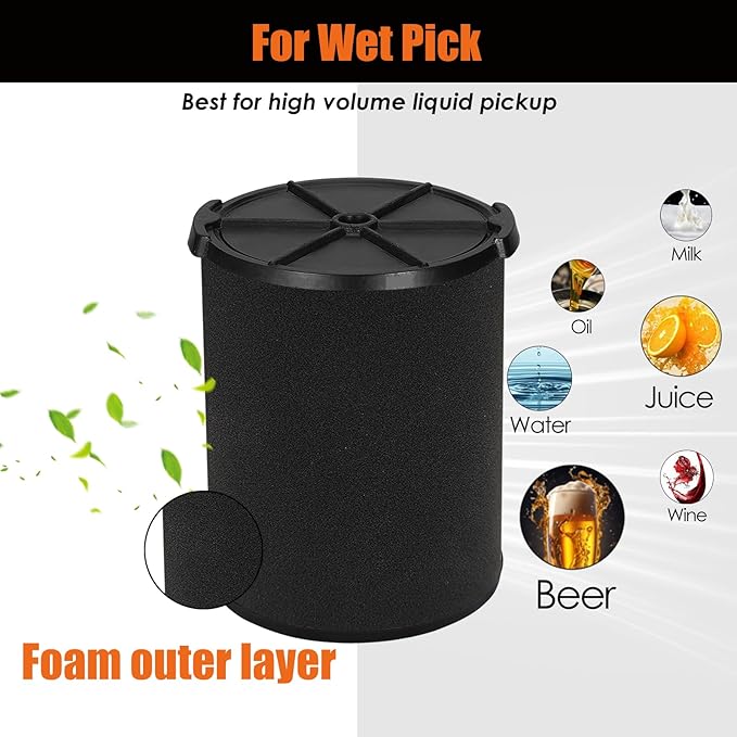 Universal Filters Replaces CMXZVBE38778 CMXZVBE38773 Craftsman Wet Application Filter, Replaces # 9-38751, Fits 5-20 Gallon Shop Vacuums1988+,with Foam Sleeve-2 Pack