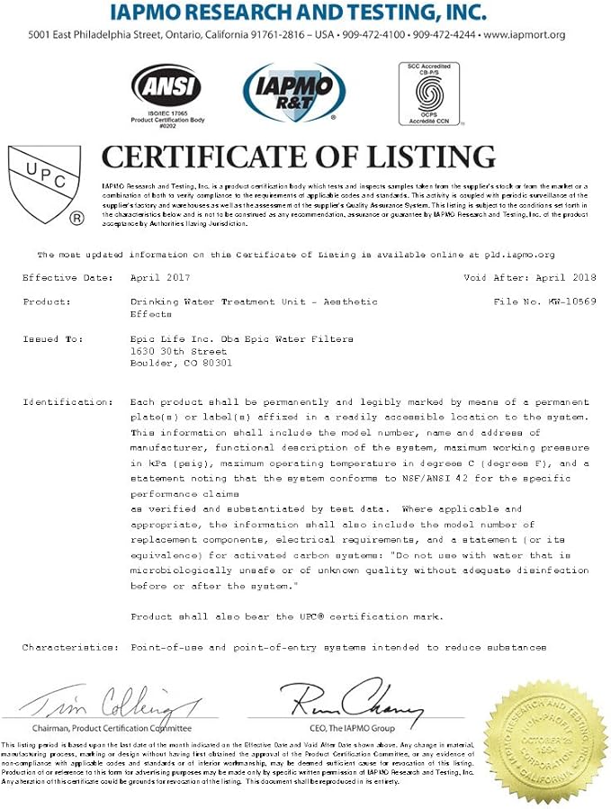 Epic Water Filters Smart Shield Replacement Filter | Under Sink Water Filter | Inline Water Filter | NSF 53 Water Filter | Water Filter For Sink | American Made Filter | Tap Water Filter