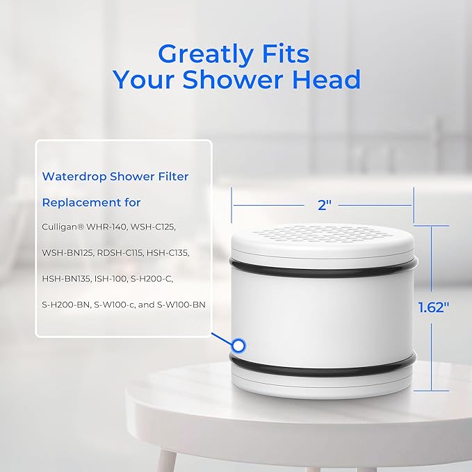 Waterdrop WHR-140 Shower Filter Replacement for Culligan® WHR-140, WSH-C125, ISH-100, HSH-C135, Shower Head Water Filter, with Advanced KDF Filtration Material, Pack of 3