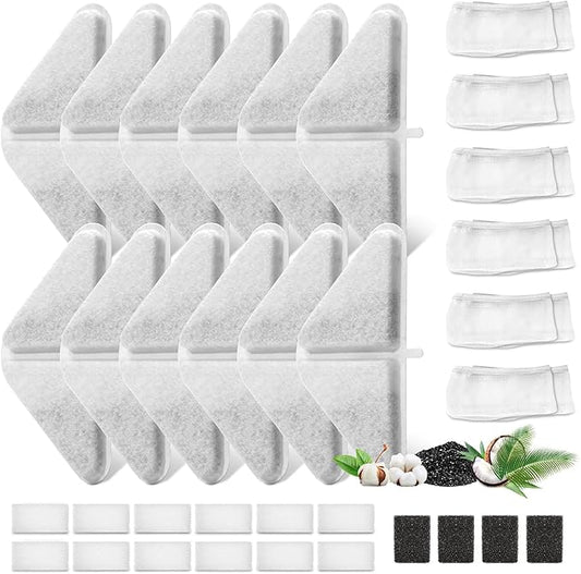 12 Sets of Replacement Filters for 230oz/7L Dog Water Fountain, GISOFIK Cat Water Fountain Filter, 5 Layers Filtration System Pet Fountain Filters Replacement (12 Filters+12 Mesh Bag+14 Sponge)