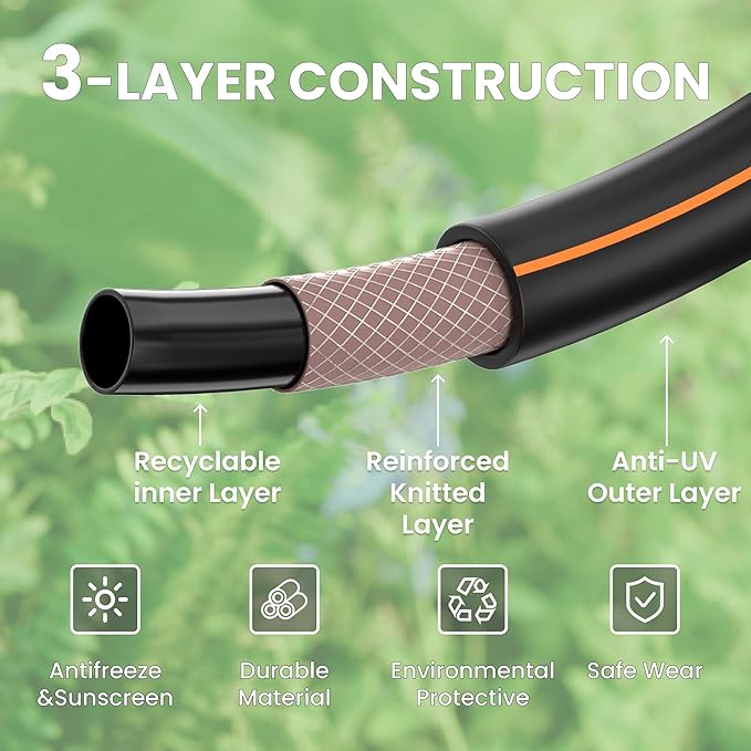 Giraffe Tools Garden Hose 12ft x 3/4", Heavy Duty Water Hose, Flexible, Hybrid Lightweight Hose with Swivel Handle, Male to Female Fittings, Burst 600 PSI