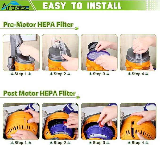 Filter Replacement Parts for Dyson DC25 Ball Vacuum Cleaner, 2 Pre-Motor Filters & 2 Post Motor HEPA Filters, Fits All DC25 Models -Compare to Part # 919171-02 and 916188-06