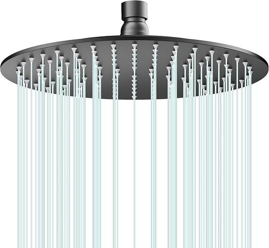 All Metal Rain Shower Head - Heavy Duty Stainless Steel, Easy Install, High Water Flow, Ultra-Thin Modern Design for Bathroom (D-Matte Black, 10)（BNW0088）