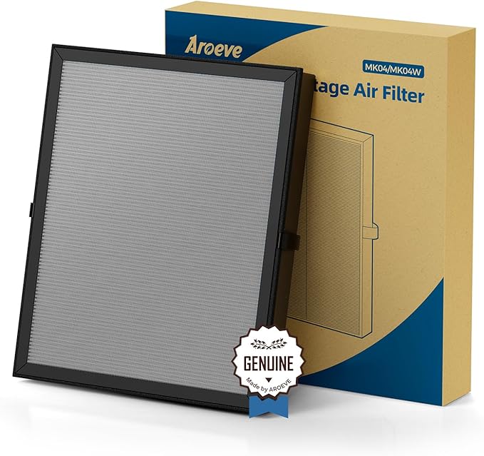 AROEVE MK04 Air Purifier Replacement Filter, Smoke Remove Material 4 -in-1 Filter with Activated Carbon Mix, Against Ash for Smoke, Odors, and VOCs, 1 Pack- Grey (Smoke Removal Version)