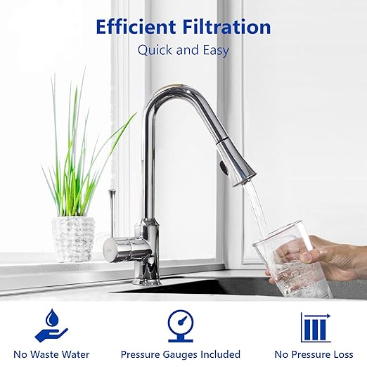 Express Water Whole House Water Filter, 1 Stage Home Water Filtration System, KDF Heavy Metal Filter, Includes Pressure Gauges, Easy Release, and 1 Inch Connections.