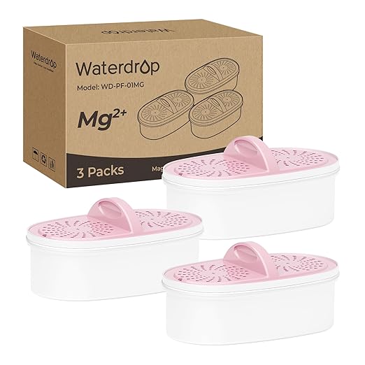 [Original] Waterdrop Magnesium Replacement Filters for All Waterdrop Pitcher and Dispenser, Reduces Chlorine, Odors, Improved Coffee Taste, Last Up to 2 Months or 100 Gallons (3 Packs)