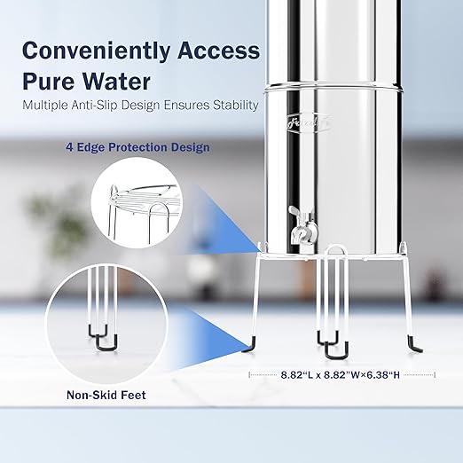 Frizzlife G210-SCALE Travel Gravity-Fed Water Filter System, NSF Certified Element with Scale Inhibition Reduces 99% Chlorine, Odor, Impurity, Purifier System with Stand for Home, Camping, 2.25G