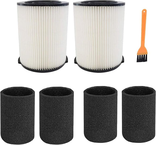 MZY LLC 2 Pack VF4000 Filter Replacement for Ridgid for Shop Vac 5-20 Gallon Wet Dry Vacuums + 4 Pack Foam Sleeve for Ridgid Wet Dry Vacuum + 1 Pack Brush Cleaner (7 Pack)