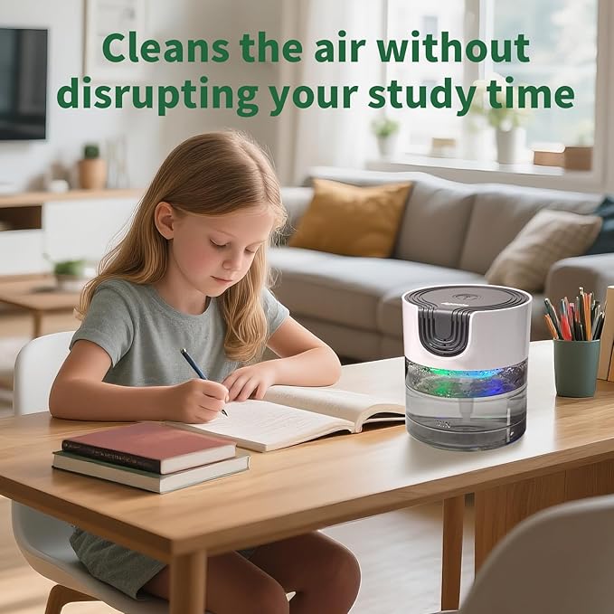 Aozale Water Air Purifier for Home, Quiet Variable Speed Water-Based Air Purifiers with LED Night Light, Essential Oil Aroma Diffuser, Humidifier & Freshener - for Home Pets Odors, Smoke (Gray)
