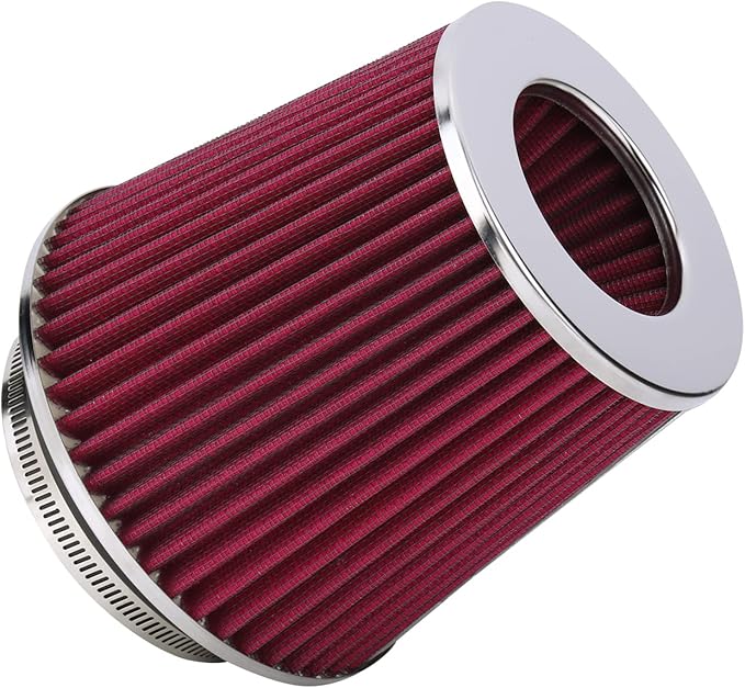 Universal Clamp-On Air Filter Fits 3 In /3.5 In /4 In Three Different Size, Height: 5.5 In, Length: 1.125 In, High Flow Round Tapered Washable For Car and Motorcycle