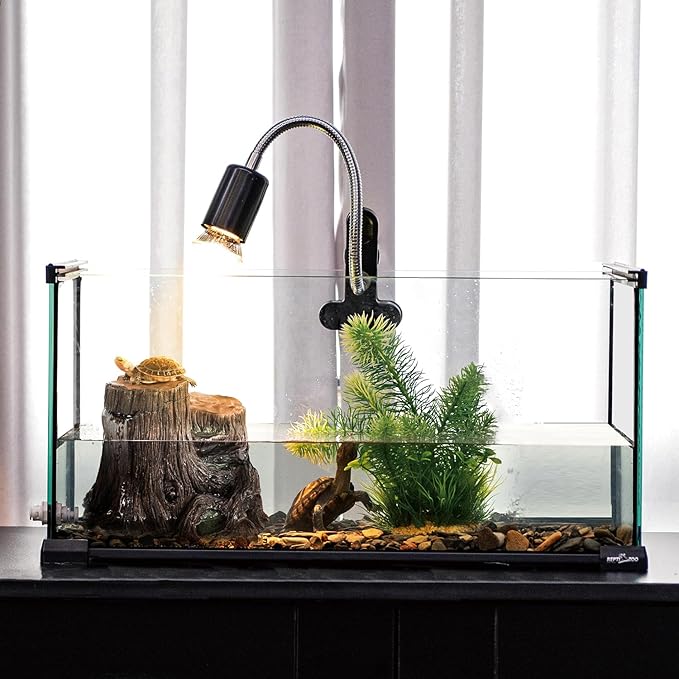 REPTI ZOO Turtle Tank Filter, 45GPH Aquarium Filter with Basking Platform Flow Adjustable Turtle Filter with Multi-Layer Filtration for Up to 10 Gallon