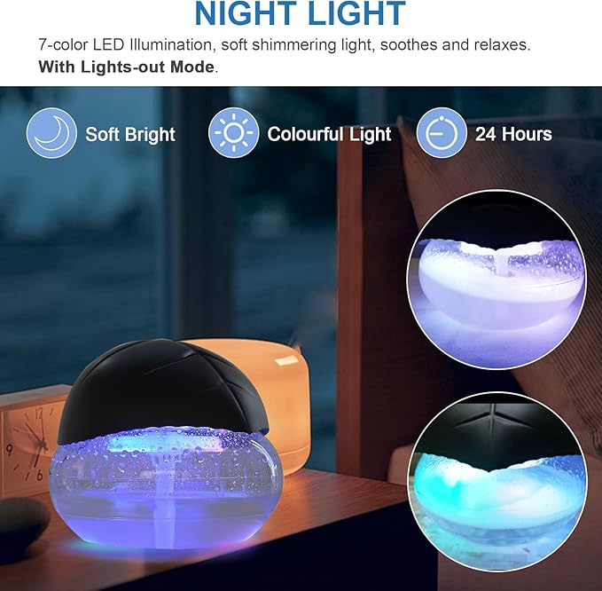 Water-Based Purifier Air Washer, Air Revitalizer & Freshener, Air Fresher with 7 LED Color Changing Light for Rooms (Black)
