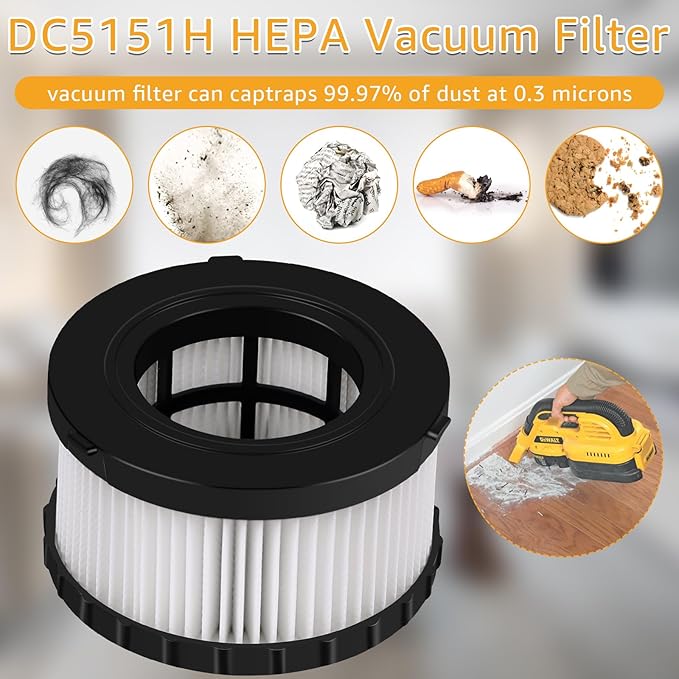 4-Pack DC5151H HEPA Filter Replacement, Compatible with DEWALT Dry Wet Vacuum DC515 DCV517 DCV517B, washable and reusable filter vacuum cleaner, with cleaning brush