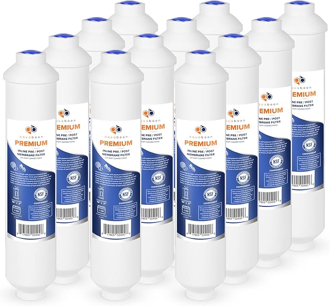 Aquaboon T33 Inline Carbon Filter - 1/4 Inline Water Filter for Refrigerator T33 Inline Ro Post/Granular Activated Carbon (GAC) Polishing Water Filter Cartridge for Reverse Osmosis System 12-Pack
