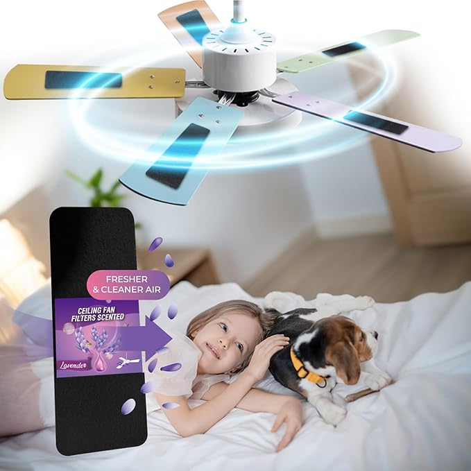 Ceiling Fan Filters Scented - Ceiling Fan Filters Activated Coconut Shell Carbon Ceiling Fan Blade Filters for Common Household Contaminants | Easy-Stick Universal Fit Lavender (3 Count)