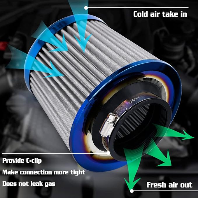 PTNHZ Universal Burnt Blue Neck 3" 76mm Car High Flow Cold Air Intake Air Filter Power Intake Air Inlet System Mushroom Head Air Cleaner
