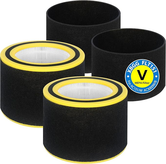 AC3000W Filter V HEPA FLT151 Pure Air Filter Compatible with AC3000W, AC3000B, AP3151W, AC3050, AP3151, AC151 Airsafe Air Purifier, 2 True HEPA + 4 Pre-Filter