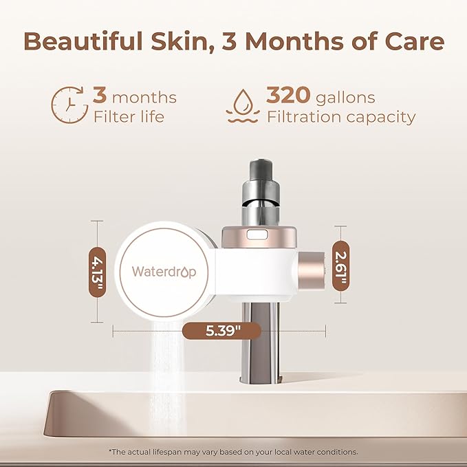 Waterdrop Water Filter for Sink Faucet 2.0, Bathroom Sink Water Filter Faucet for Skin, 0.01 Micron, Reduce Chlorine & Scale Control, BFT1 Water Softner(1 Filter Included)