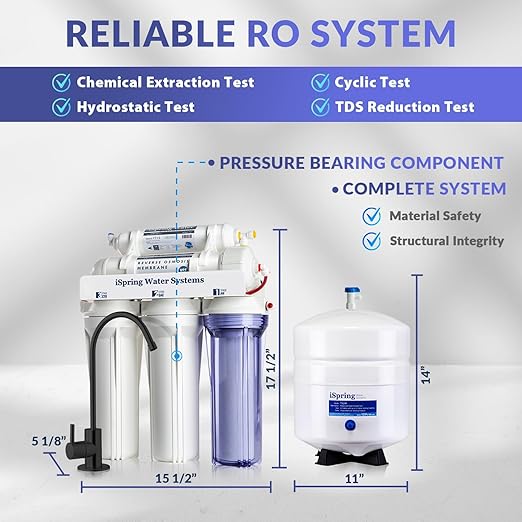 iSpring RCC7-BLK, NSF/ANSI 58 Certified, 5-Stage Reverse Osmosis System, RO Water Filter System Under Sink, Drinking Water Filter, 75 GPD, Stylish Black RO Faucet