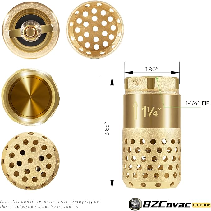 1-1/4 Inch Foot Valve with Mesh Strainer, Universal One-Way Female NPT Check Valve with Backflow Prevention, Lead-Free Brass Construction for Well Jet Pumps, Irrigation, and Water Systems
