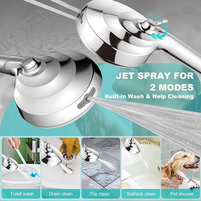 Filtered Shower Head with Handheld, 8+2 Modes High Pressure with Multi-Stage Filter Beads for Hard Water - Gentle on Skin & Hair, Long Stainless Steel Hose, Overhead Brackets, G1/2 Universal (Chrome)