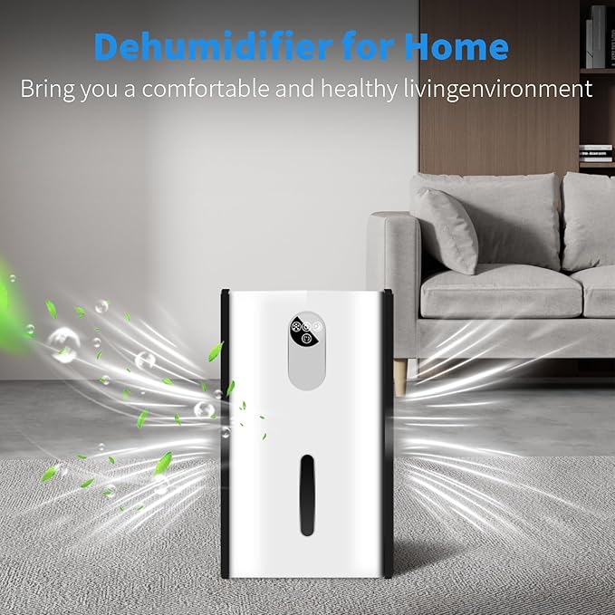 Dehumidifier, 72 OZ Water Tank Dehumidifiers for Home, 1076 sq. ft. Dehumidifier for Basement Bathroom Bedroom with Auto Shut Off, 7 Colors LED Light, Quiet Dehumidifiers with Sleep Mode (White)