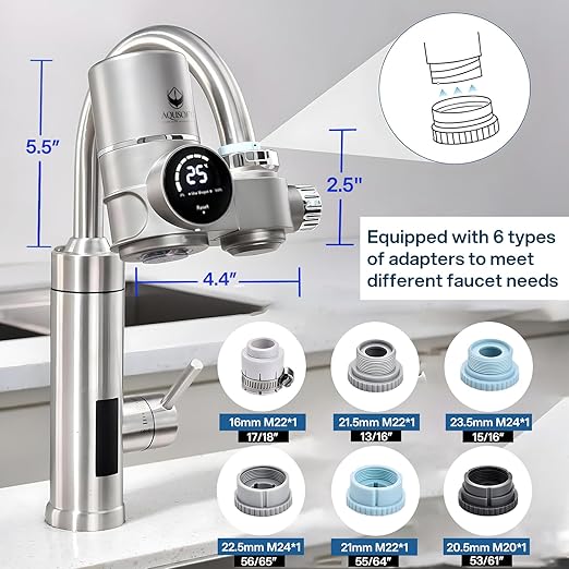 AQUSOFT Faucet Mount Water Filter - LED Sink Water Filter | 99% Filtration New 2.0 Filter Element| Removes Impurities | Tap Water Purifier Fits Standard Faucets - Includes 1 Filter