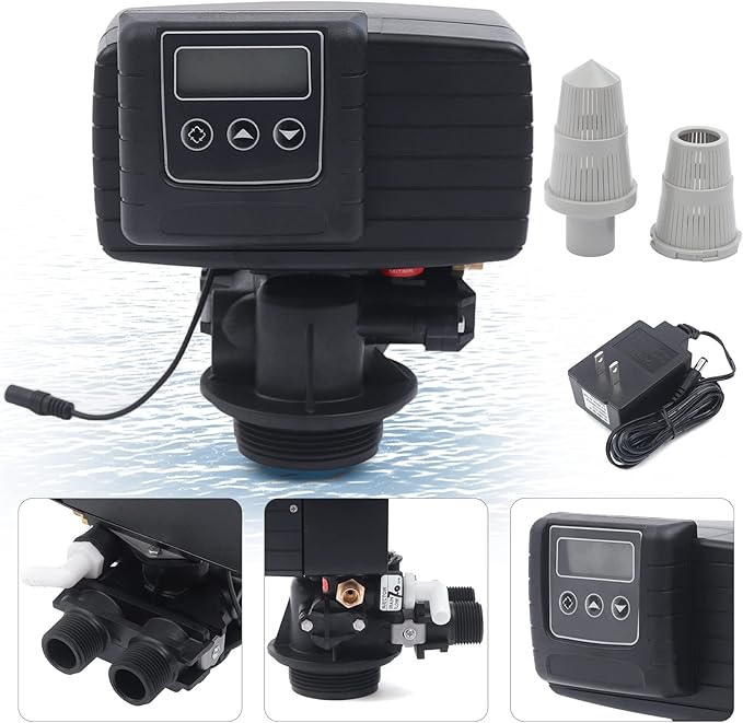 Water Softener Control Head,110V 3W Timer Water Softener Control Valve Backwash Head, 5600xstst Digital Control Valve Water Softener Head Replacement For Filter Resin Tanks, Black