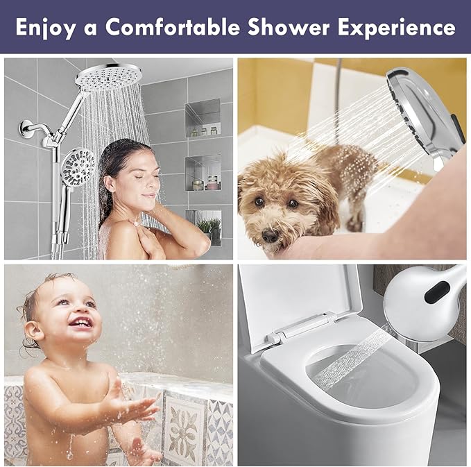 Modern Dual Shower Head with Handheld Spray, 7.5" Rainfall Shower Head, 9 Modes Hand Showerhead, 78" Hose, Chrome