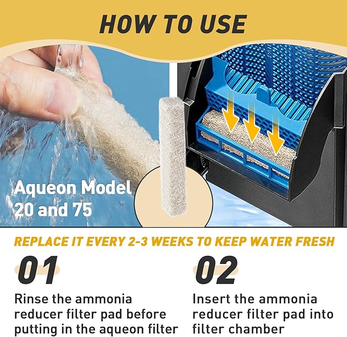 12 Count Ammonia Reducer Filter Pads for Aqueon - Replacement Filter Cartridges Small for Aqueon QuietFlow LED PRO Model 20 and 75