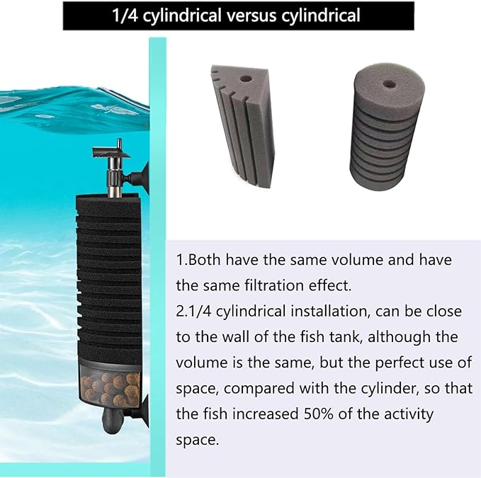 Carefree Fish Aquarium Filter with Water Pump 4 Sponges and 1 Bag of Filtered Ceramic Balls Fish Tank Quiet Filter for Salt Water and Fresh Water