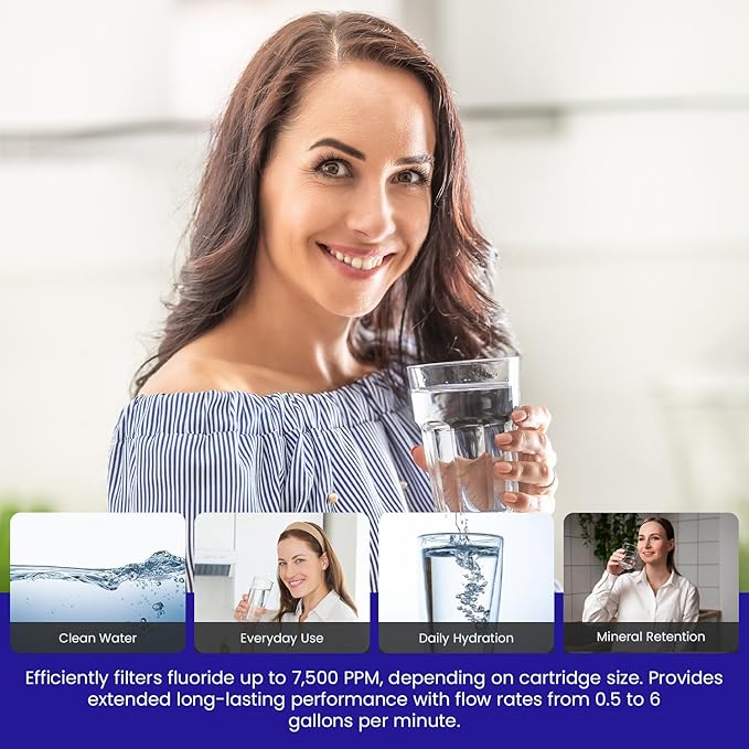 Crystal Quest SMART + Calcium GAC Fluoride Reduction Water Filter Cartridge - 1 Micron - Coconut Shell GAC - Eagle Redox Alloy - Reduces Fluoride & Contaminants - 2-7/8” x 20”