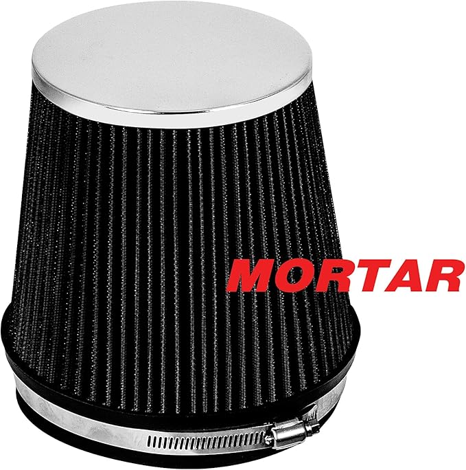 Mortar Aftermarket Auto Air Filter – 6 In Flange ID Car Enthusiast Class Universal Cold Air Intake Gulps in More Air for More Engine Power & Passionate Induction Sound, Length 6 In, Black