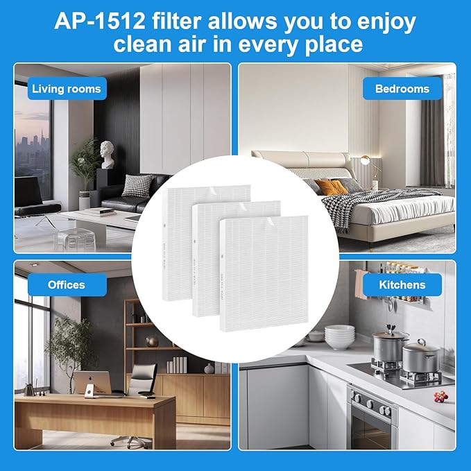 3-Pack Airmega AP-1512HH Air Purifier Replacement Filter,True HEPA Replacement filter Compatible with Coway Airmega AP-1512HH Air Purifier and Airmega 200M Air Purifier, AP-1512HH, AP-1512HH-FP