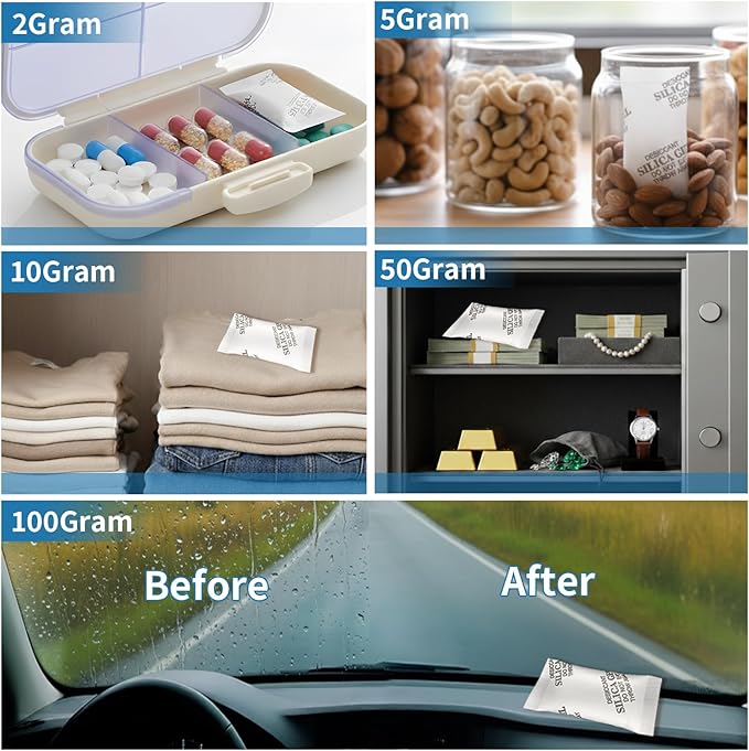 MakMeFre 5Gram(200Packets) Food Grade Moisture Absorbers Silica Gel Packs Desiccant for Moisture Storage Control