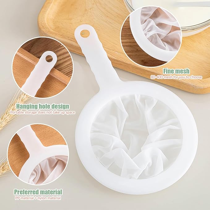 2 Pack Fine Nylon Mesh Strainer,Reusable Mesh Filter Bags for Filter NutMilk, Coffee, Milk, Butter, Juices and Fresh Cheese (400 Mesh)