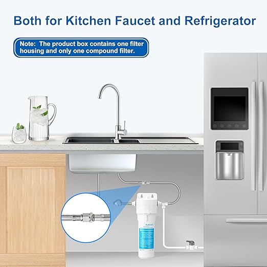 Under Sink Water Filter System - Under Counter Water Filter for Kitchen Faucet,Refrigerator and Ice Maker,10" Replacement Filter(Lower Cost),Highly Effective Reduces Rust,Sand,Chlorine,Bad Taste&Odor