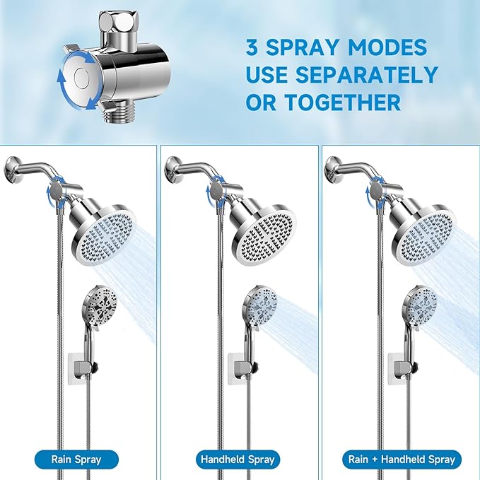 High Pressure Filtered Shower Head Combo with Handheld Spray, 6" Rain Shower Head & 5" Handheld Shower Head with Filters, 69" Stainless Steel Hose - Dual Shower Head Set for Bathroom Home