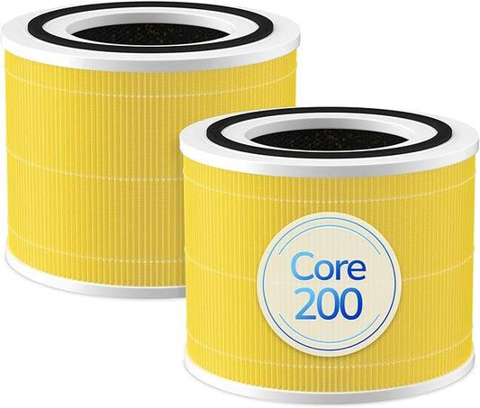 Fil-fresh Core 200S Pet Care Filter Replacement for LEVOIT Core 200S Air Purifier, 3-IN-1 H13 True HEPA Filters, Replace Core 200S-RF-PA, 2-Pack, Yellow