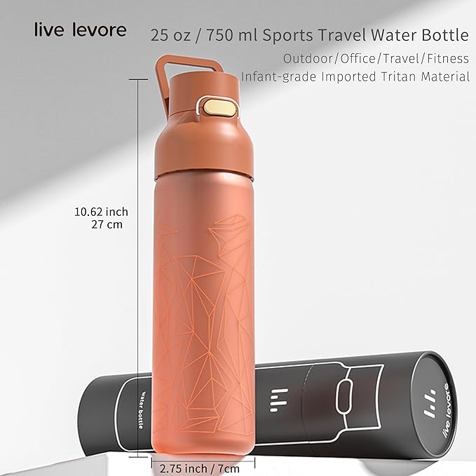 750ml Leak Proof Water Bottle with Flip Top Lid, BPA-Free USA Tritan Drink Bottle, Dishwasher Safe for Office, Outdoor & Daily Use (Ocher, 1 Pack)
