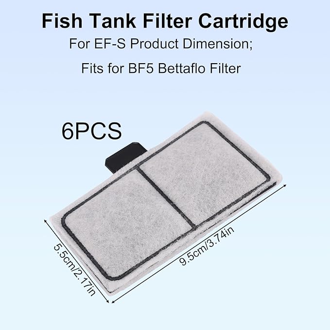 6pcs Filter Cartridges Compatible with Topfin Top Fin EF-S & BF5 BETTAFLO, 3.7x2.1 Inch Fish Tank Filter Cartridge Replacement for Aquarium Water Filtration