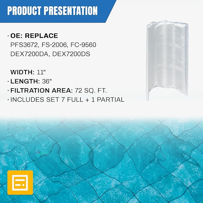 PFS3672 DE Grid Filter Compatible with FC-9560, FS-2006, DEX7200DA, DEX7200DS, 72 Sq.Ft DE Grid Swimming Pool Filter Cartridge, 7 Full + 1 Partial