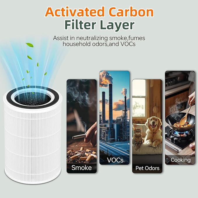 2Pack HAP604 Replacement Filter for ECOSELF HAP604, 3-In-1 Air Filter Efficiency Activated Carbon Filtration System, White